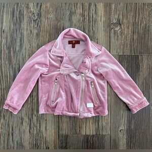 7 For All Mankind Pink Velour Full Zip Baby Moto Jacket Size 12 Months Logo